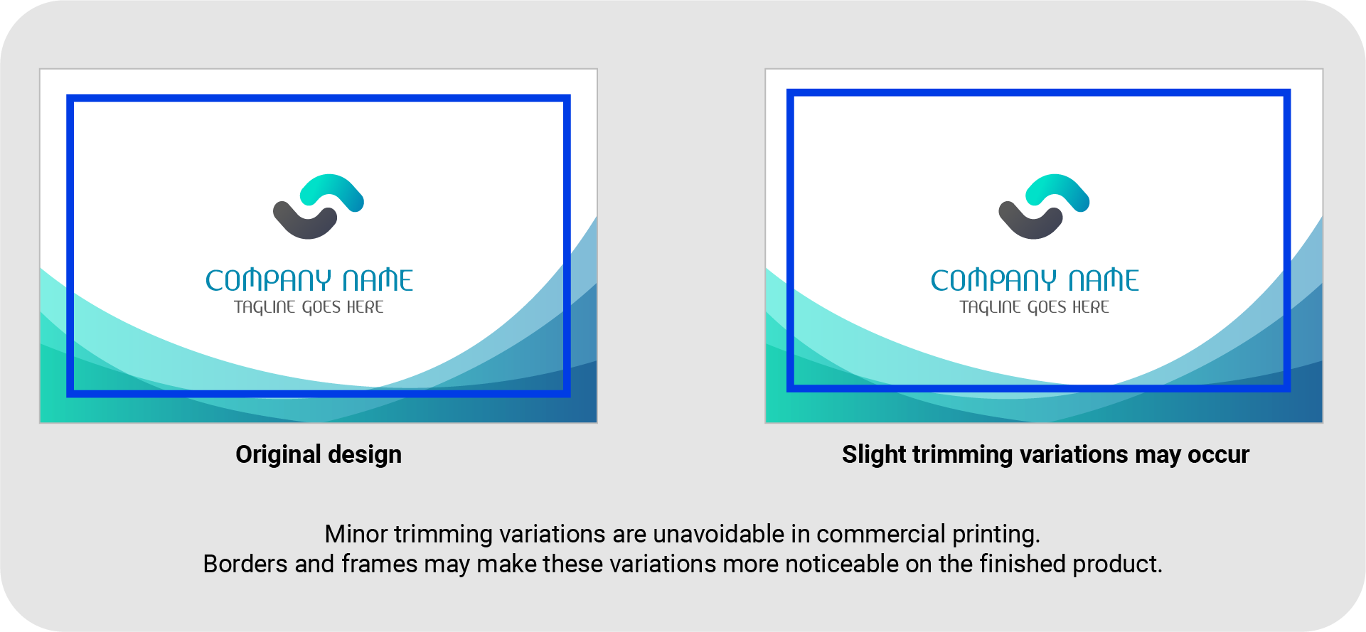 Minor trimming variations are unavoidable in commercial printing Borders and frames may make these variations more noticeable on the finished product